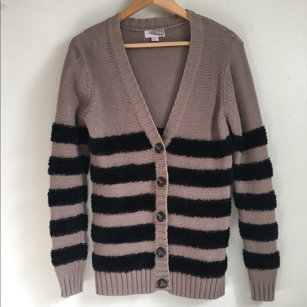 Striped Fuzzy Oversized Cardigan